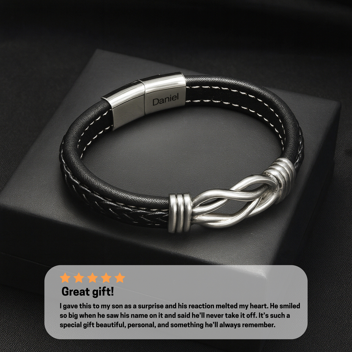 Son's Infinity Bracelet with Custom Engraving