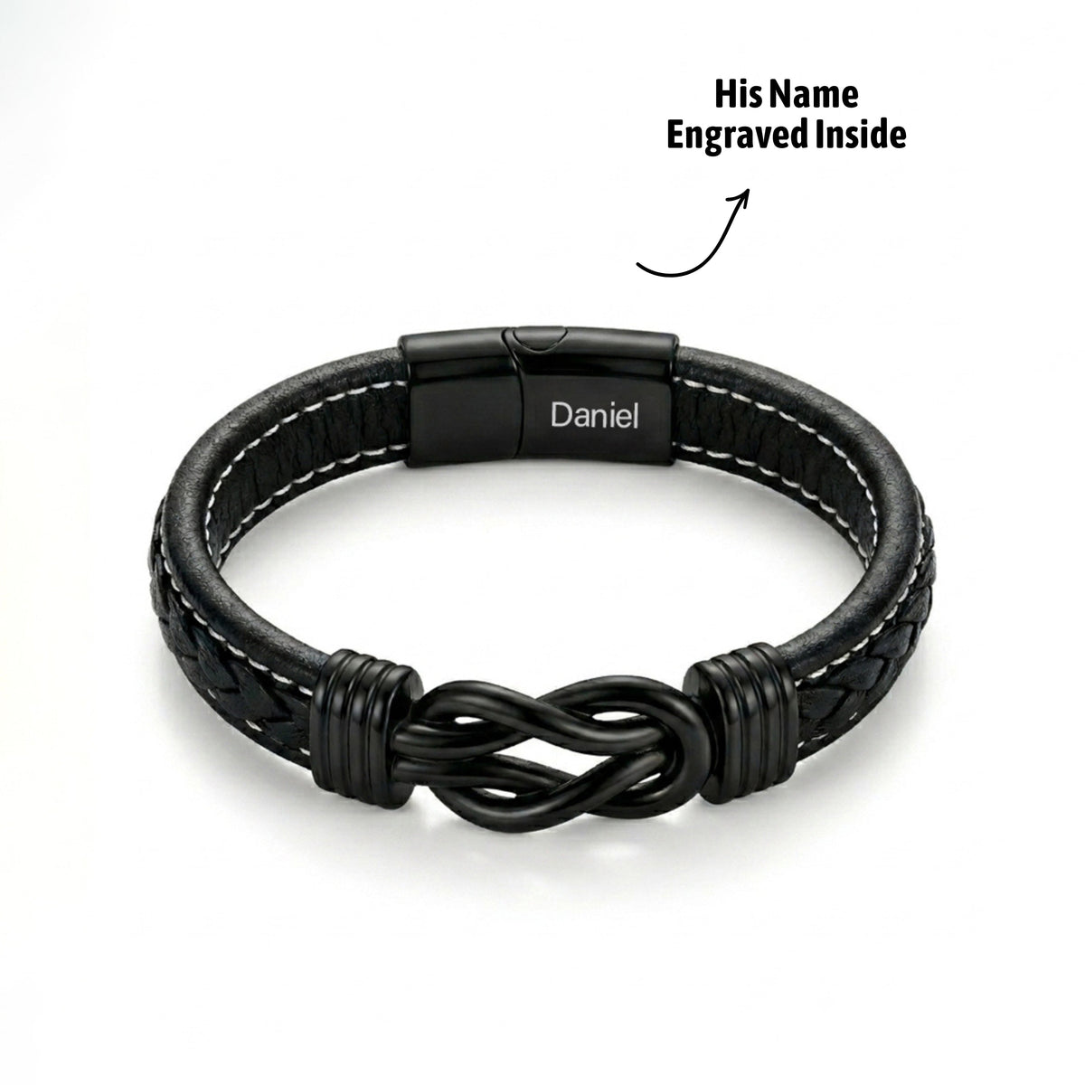 Son’s Personalized Infinity Bracelet Set – Black Edition