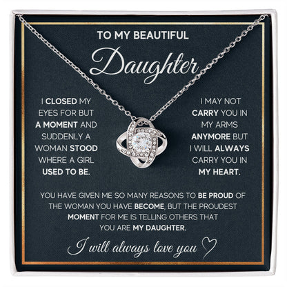 To My Daughter – Forever in My Heart Love Knot Necklace