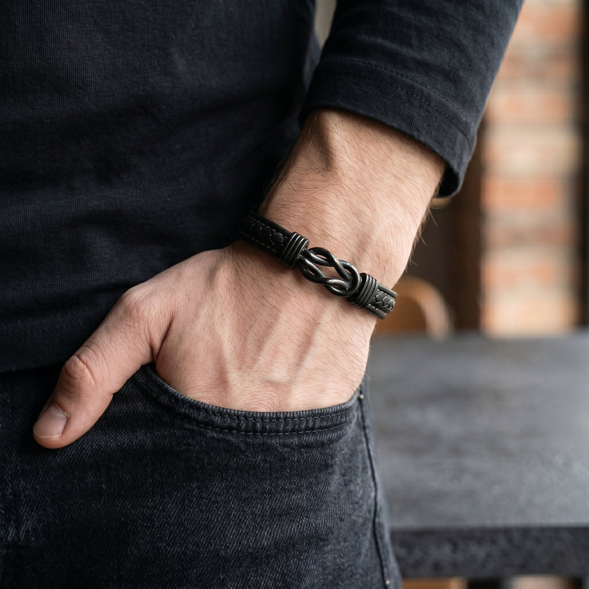 Son’s Personalized Infinity Bracelet Set – Black Edition