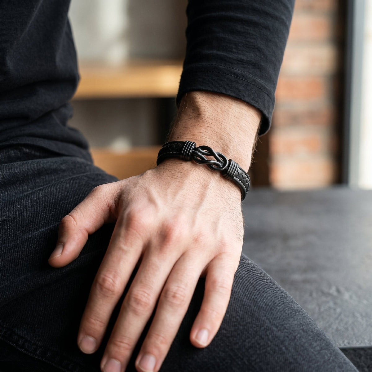 Son’s Personalized Infinity Bracelet Set – Black Edition