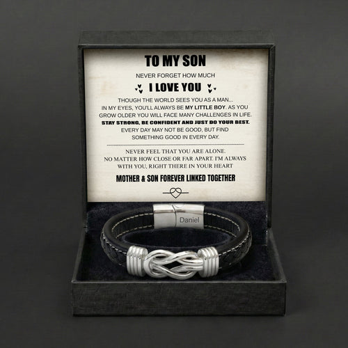 Son's Infinity Bracelet with Custom Engraving