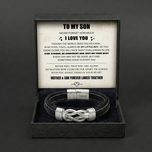 Son's Infinity Bracelet with Custom Engraving