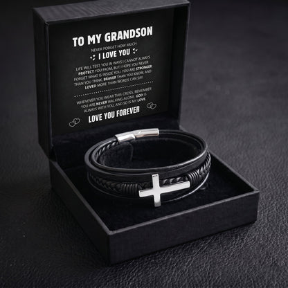 To My Grandson Strength & Faith Cross Bracelet