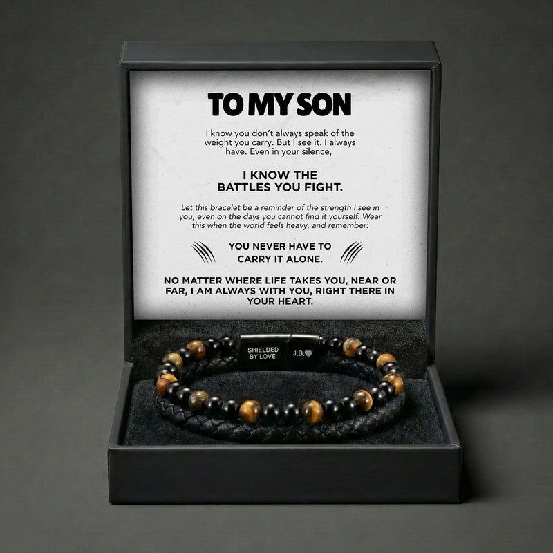 Engraved Tiger Eye Son Bracelet