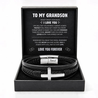 To My Grandson Strength & Faith Cross Bracelet