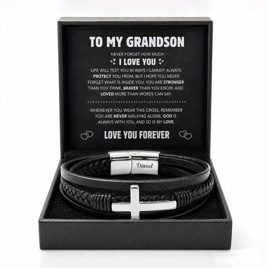 To My Grandson Strength & Faith Cross Bracelet